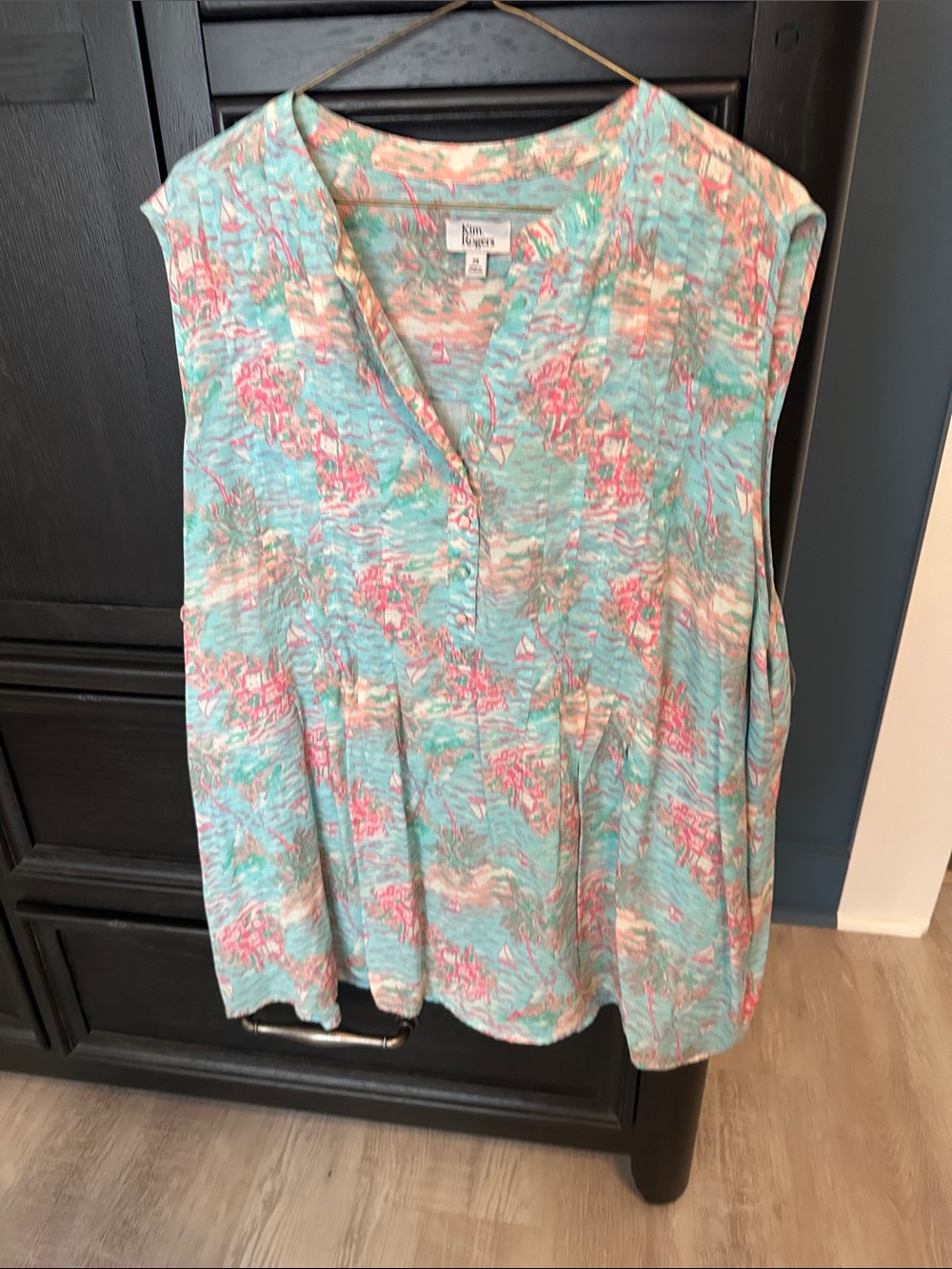 Kim Rogers Sleeveless V-Neck Print Tunic with sailboats